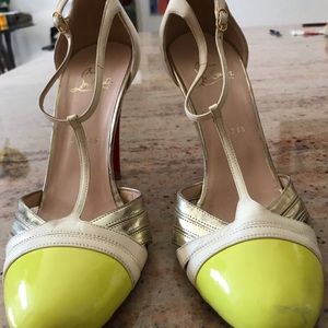 Christian Louboutin Tri Color Neón Yellow, Gold,